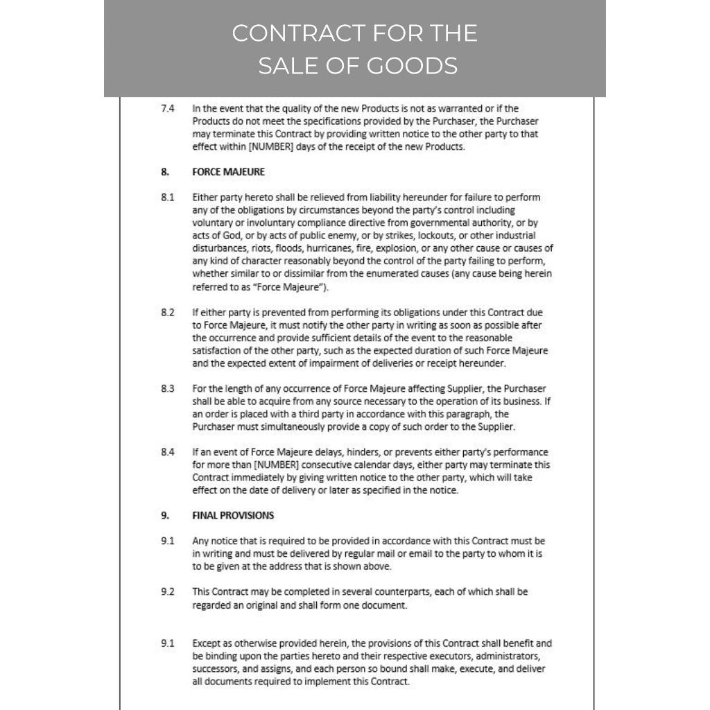 CONTRACT FOR THE SALE OF GOODS