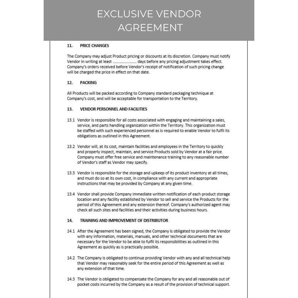 EXCLUSIVE VENDOR AGREEMENT