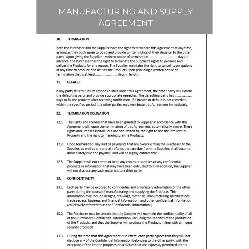 MANUFACTURING AND SUPPLY AGREEMENT