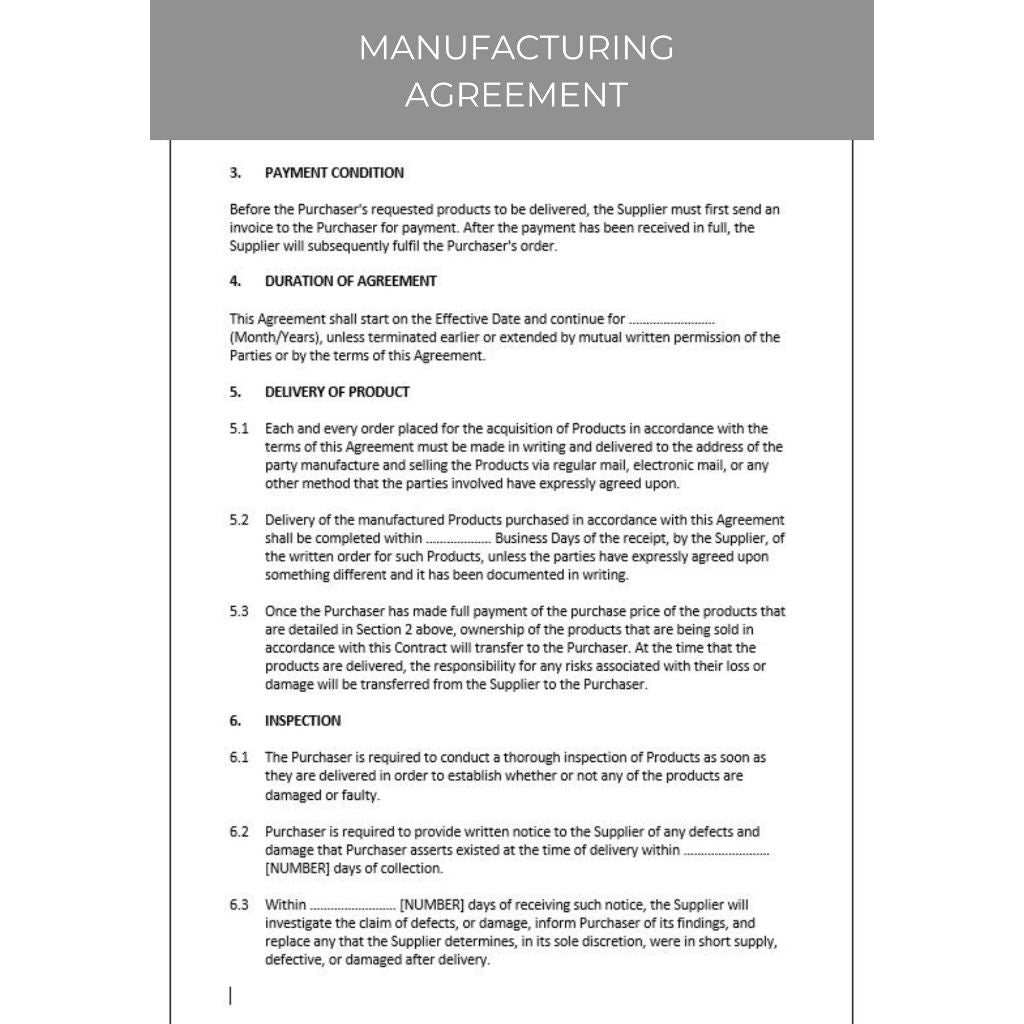 MANUFACTURING AGREEMENT