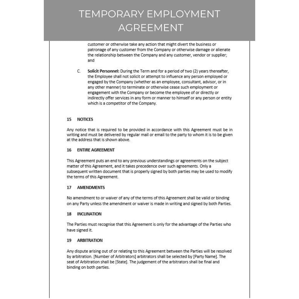 TEMPORARY EMPLOYMENT AGREEMENT