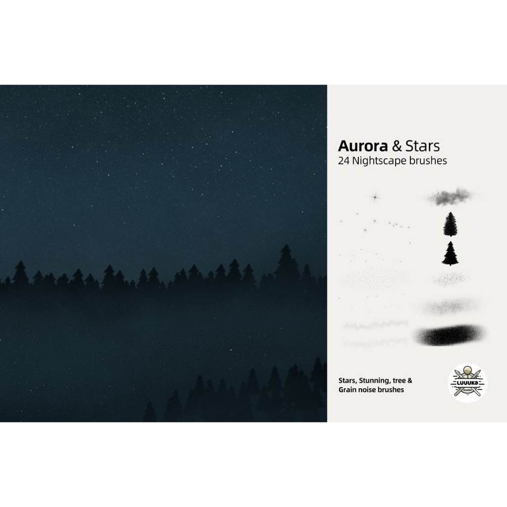 Procreate iOS & MacOSX【T270】 Aurora & Stars - 24 Nightscape Brushes for Procreate
