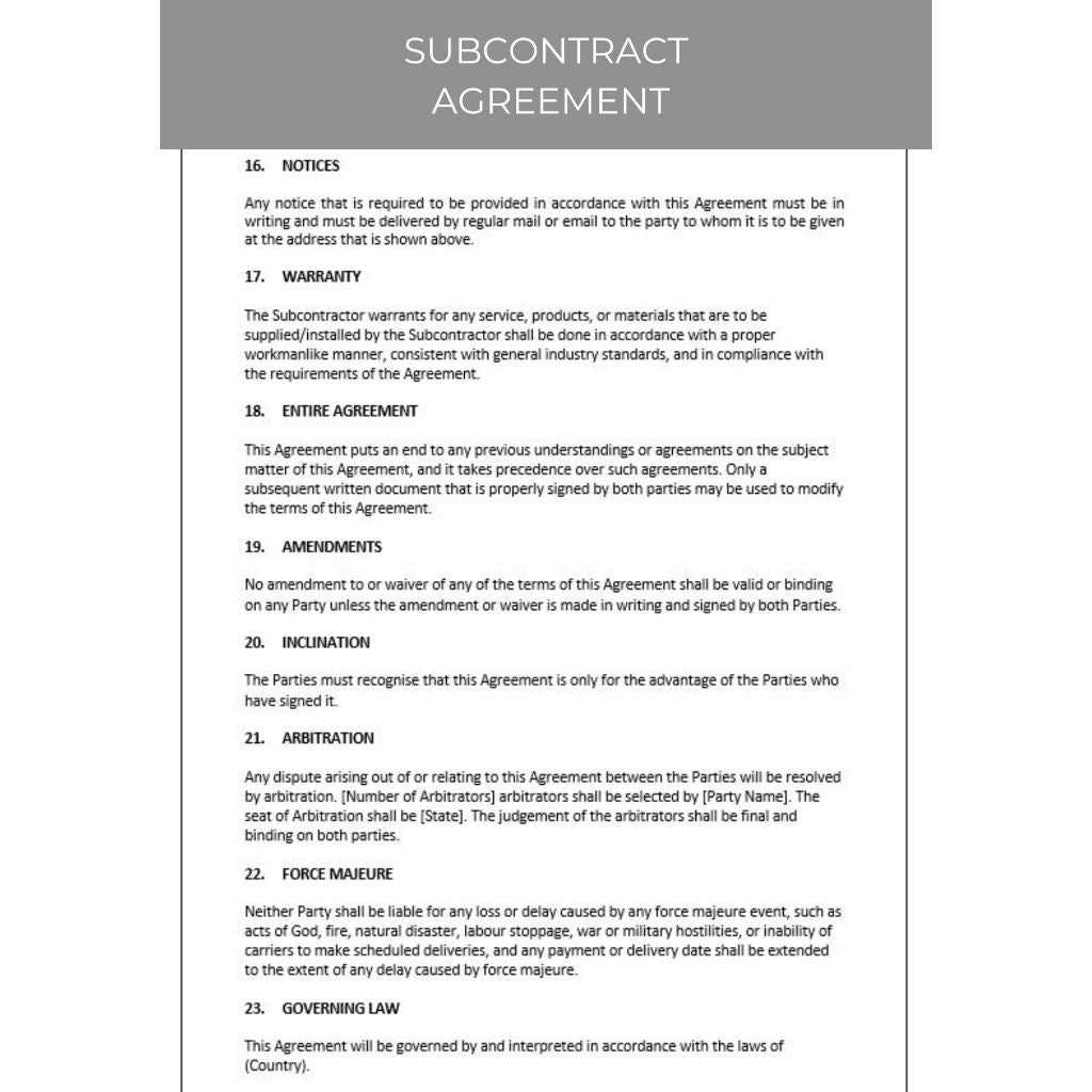 SUBCONTRACT AGREEMENT