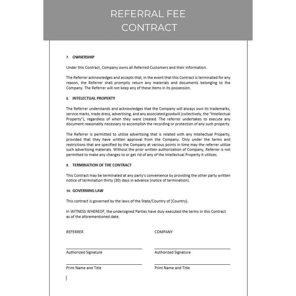REFERRAL FEE CONTRACT