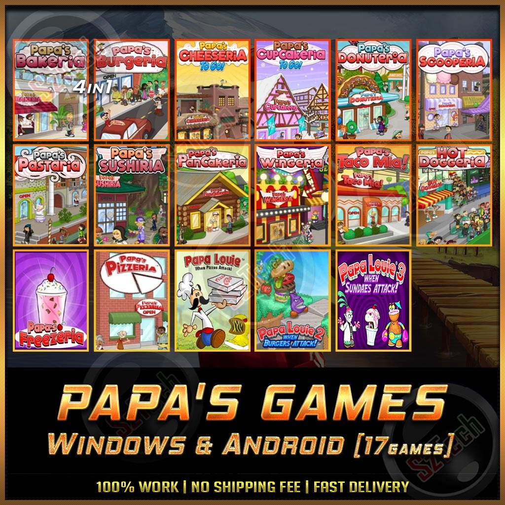 Papa's Games - 17in1 [PC/ANDROID GAME]  [ DIGITAL DOWNLOAD] Bakeria Burgeria Papa Louie Donuteria Freezeria Pizzeria