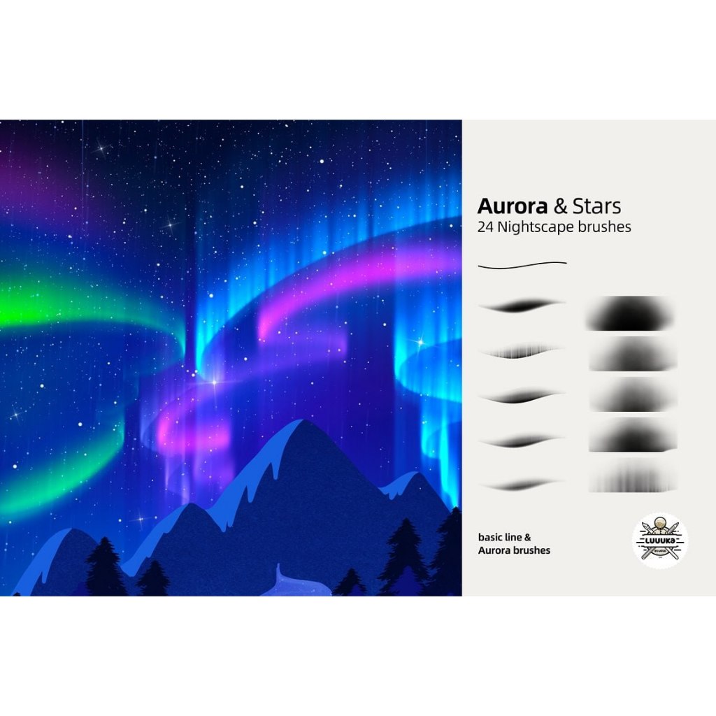 Procreate iOS & MacOSX【T270】 Aurora & Stars - 24 Nightscape Brushes for Procreate