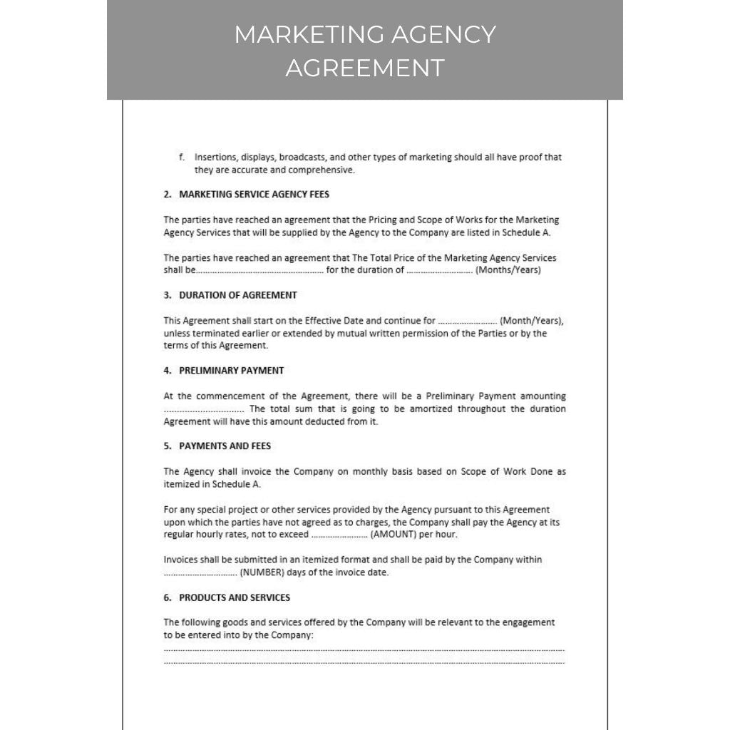 MARKETING AGENCY AGREEMENT