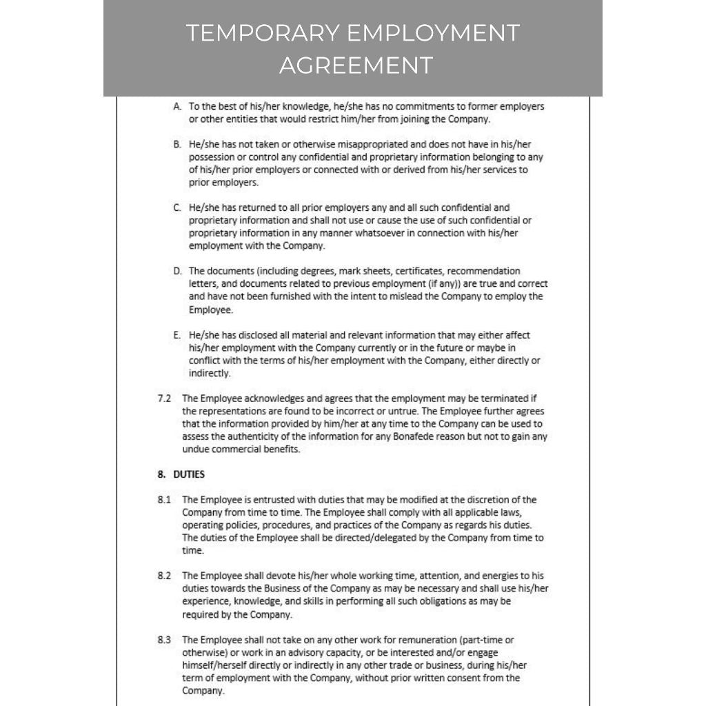 TEMPORARY EMPLOYMENT AGREEMENT