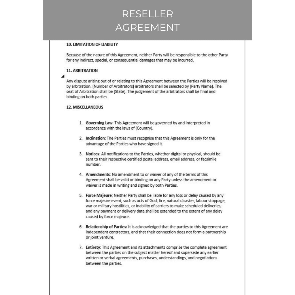 RESELLER AGREEMENT DOCUMENT