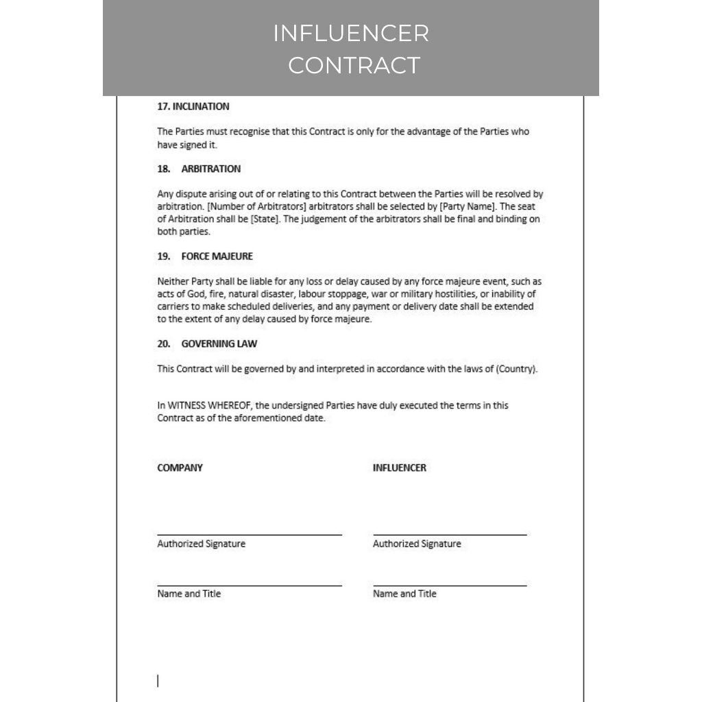 INFLUENCER CONTRACT DOCUMENT