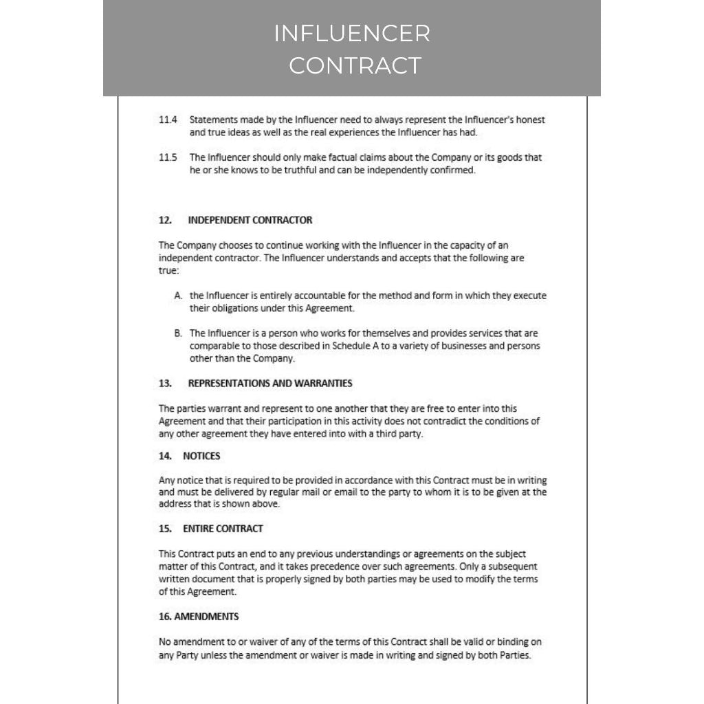 INFLUENCER CONTRACT DOCUMENT