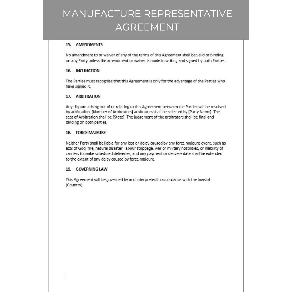 MANUFACTURER REPRESENTATIVE AGREEMENT