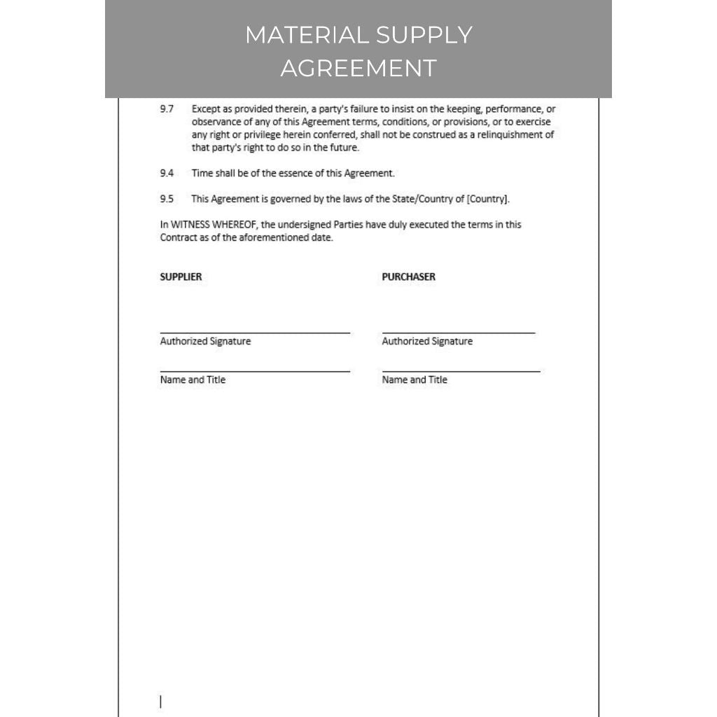 MATERIAL SUPPLY AGREEMENT