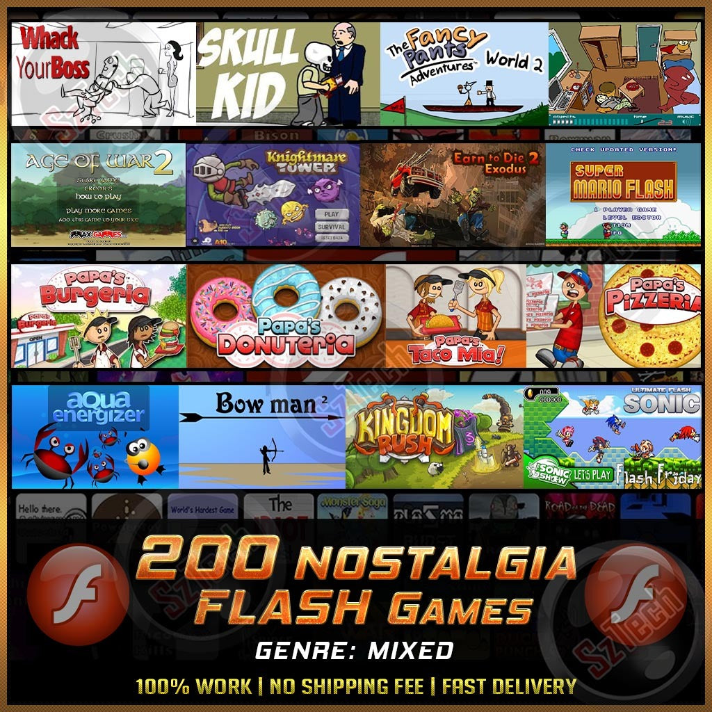 200 Flash Games [PC GAME][ DIGITAL DOWNLOAD]Incriminati Papa's Freezeria Skull Kid Super Mario Whack Your Boss Bow Man
