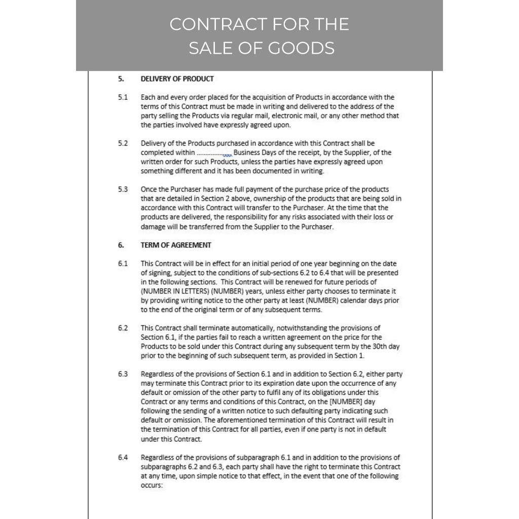 CONTRACT FOR THE SALE OF GOODS