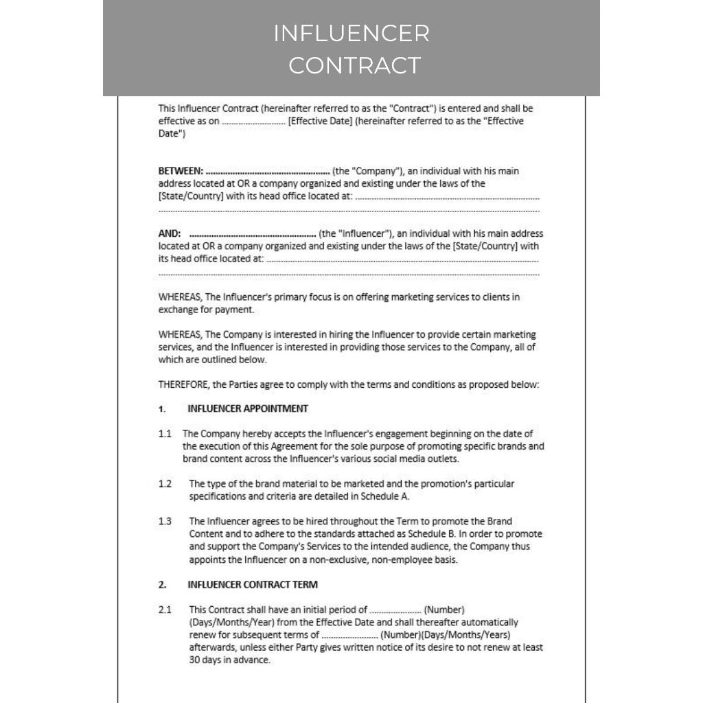 INFLUENCER CONTRACT DOCUMENT