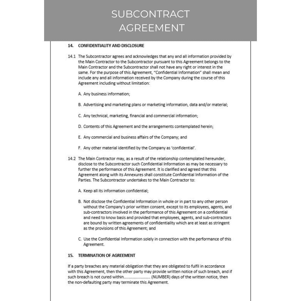 SUBCONTRACT AGREEMENT
