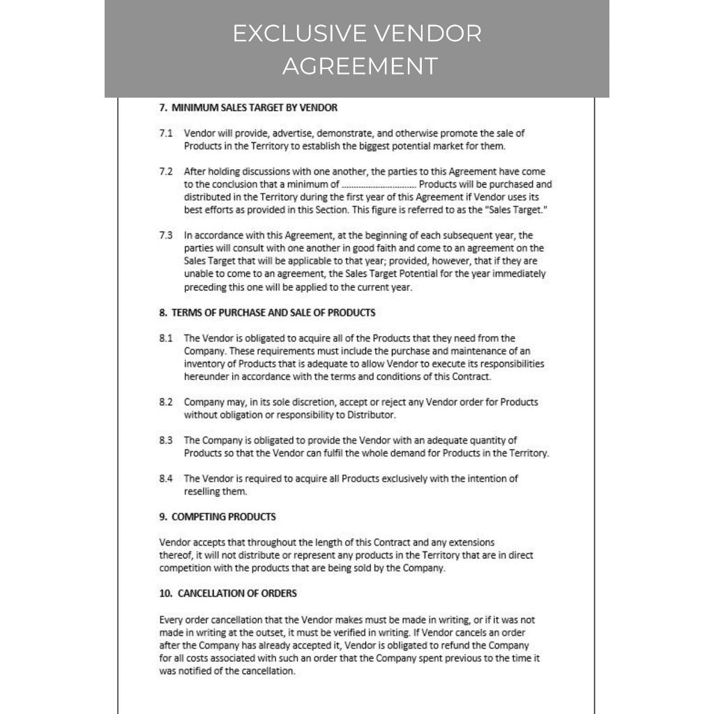 EXCLUSIVE VENDOR AGREEMENT