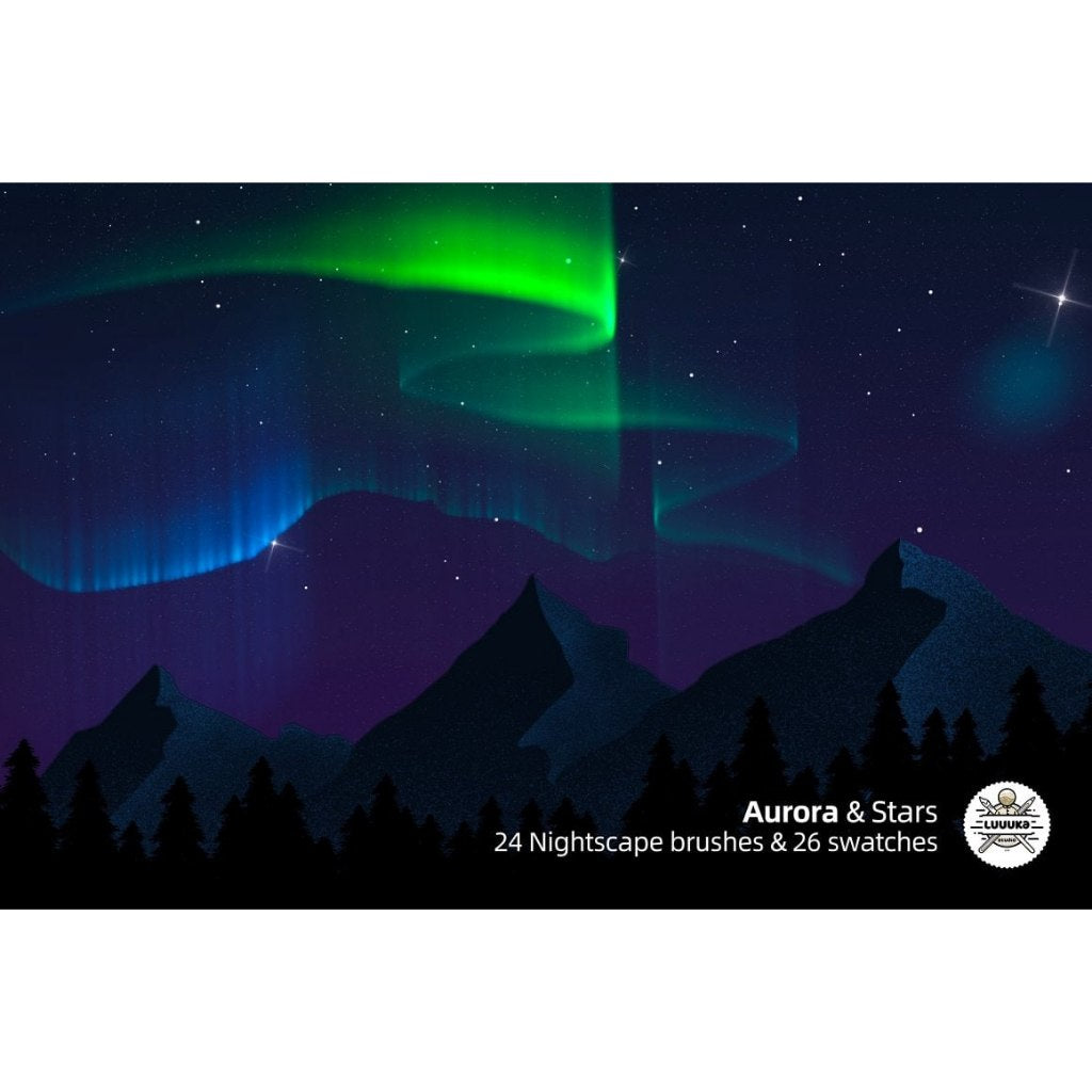 Procreate iOS & MacOSX【T270】 Aurora & Stars - 24 Nightscape Brushes for Procreate