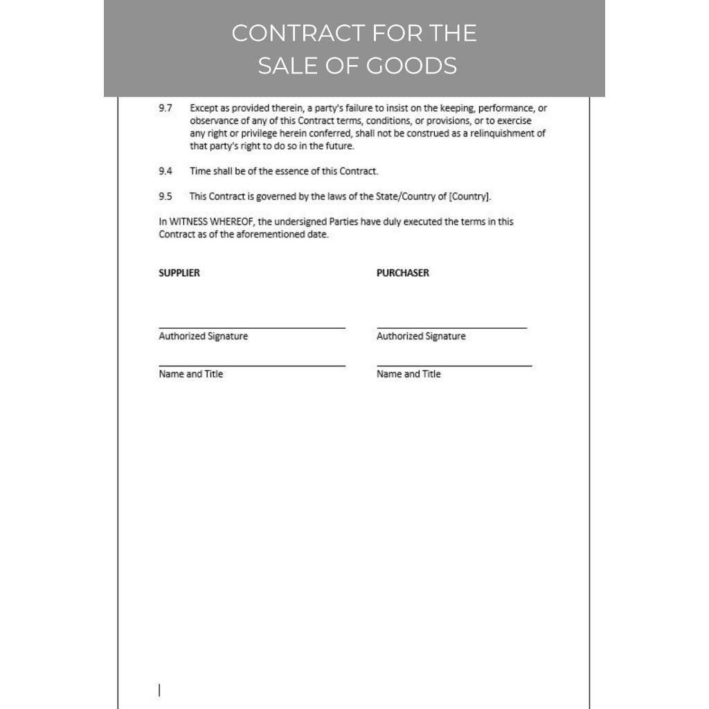 CONTRACT FOR THE SALE OF GOODS