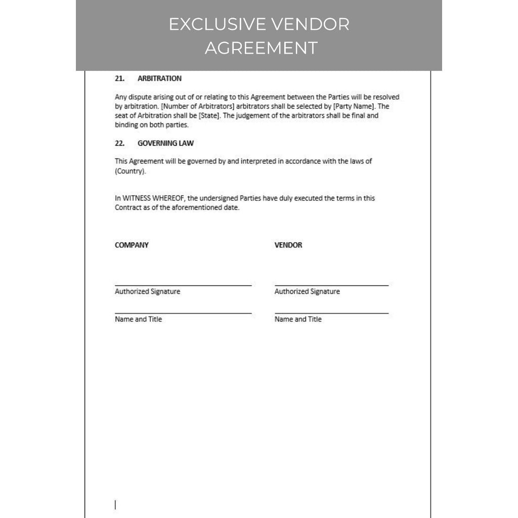 EXCLUSIVE VENDOR AGREEMENT