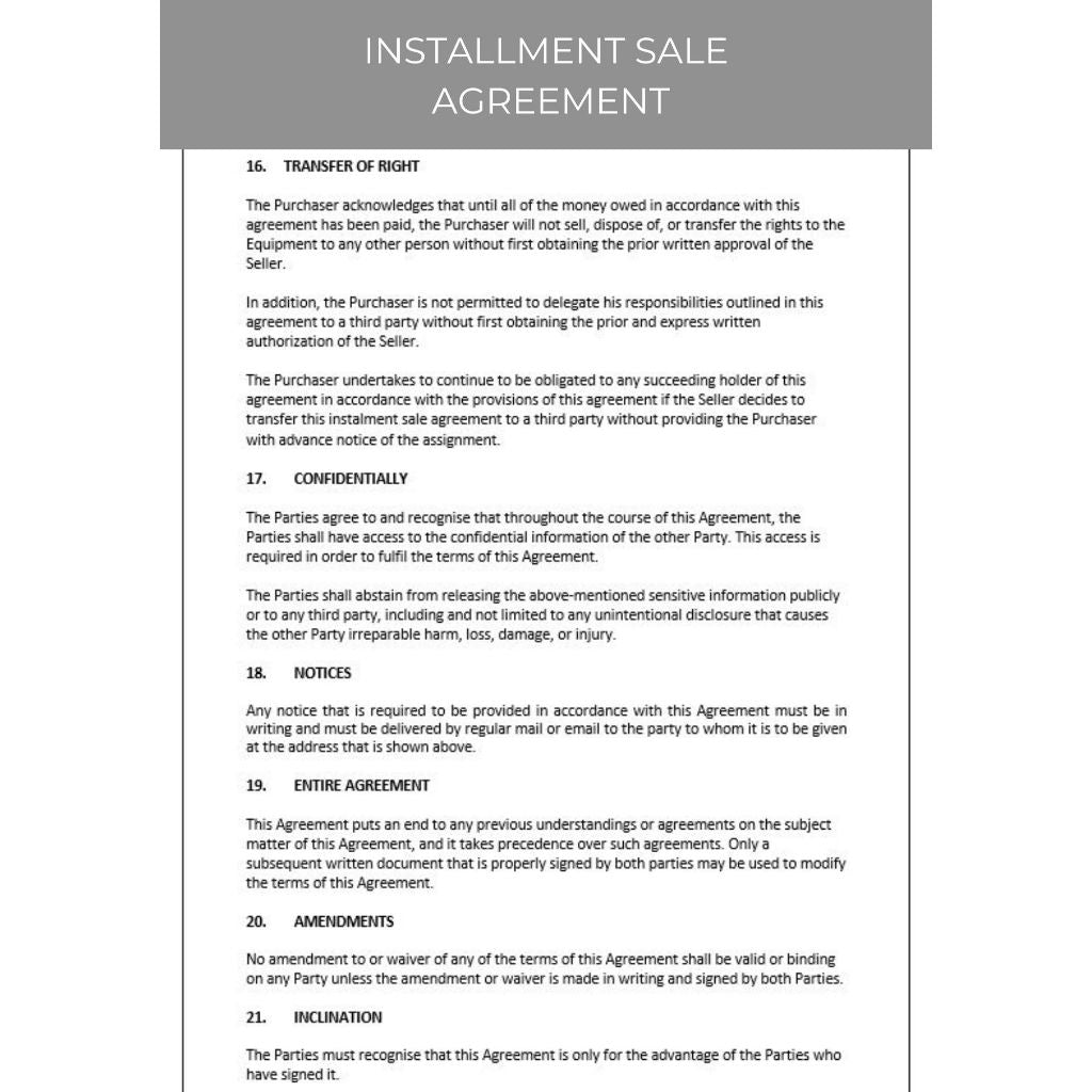 INSTALLMENT SALE CONTRACT
