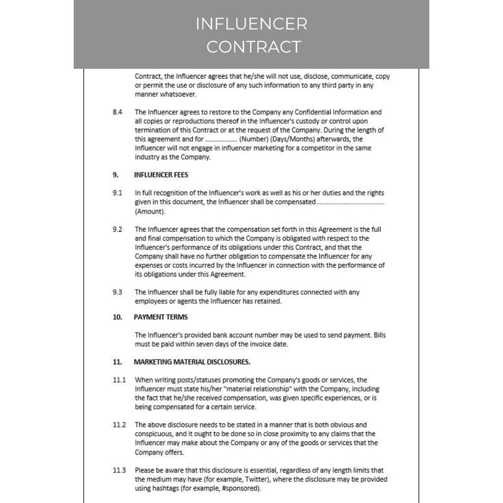 INFLUENCER CONTRACT DOCUMENT