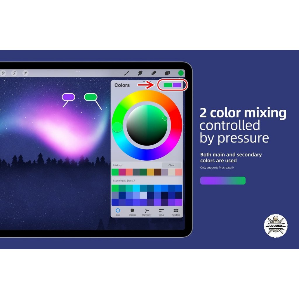 Procreate iOS & MacOSX【T270】 Aurora & Stars - 24 Nightscape Brushes for Procreate