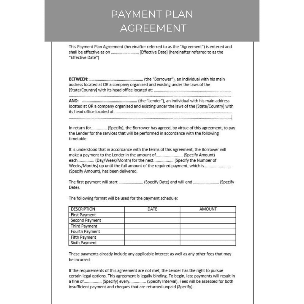 Payment Plan Agreement