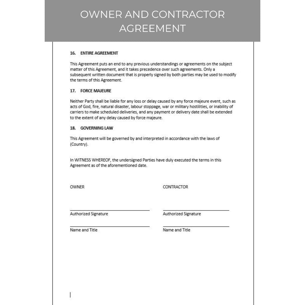 AGREEMENT BETWEEN OWNER AND CONTRACTOR