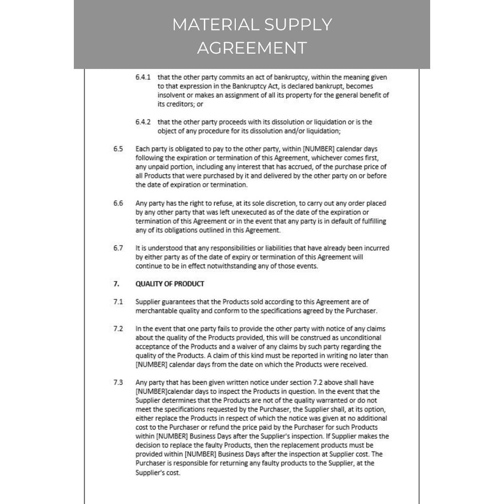MATERIAL SUPPLY AGREEMENT
