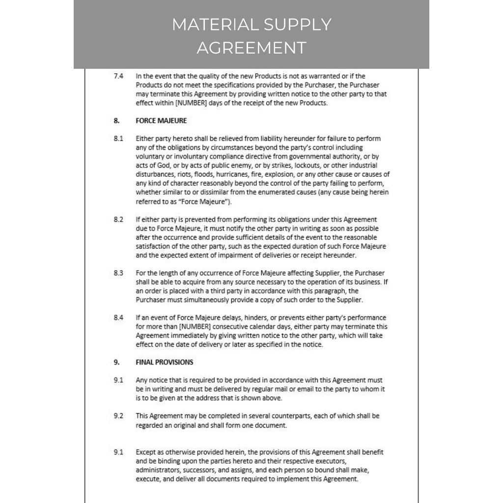 MATERIAL SUPPLY AGREEMENT