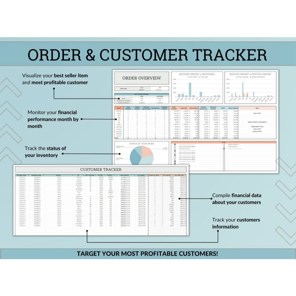 Small Business Management Bundle – All Automated Bookkeeping, Customer, Order & Inventory Tracker Spreadsheet in Excel