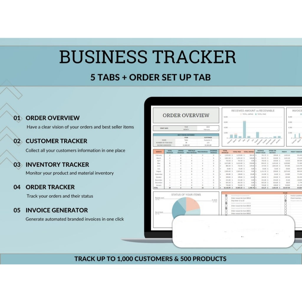 Small Business Management Bundle – All Automated Bookkeeping, Customer, Order & Inventory Tracker Spreadsheet in Excel