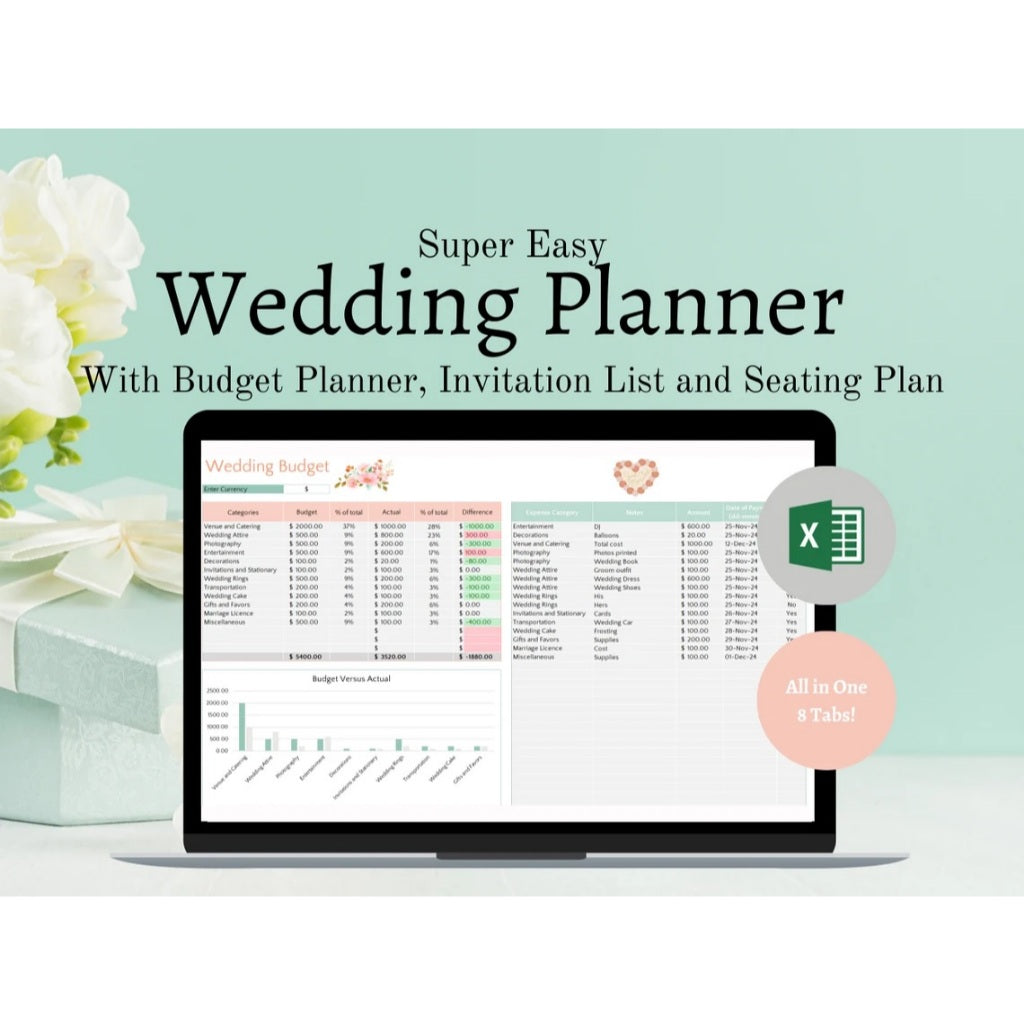 All-in-One Wedding Planner Excel Template – Budget, Timeline, Guest List & Seating Chart Included