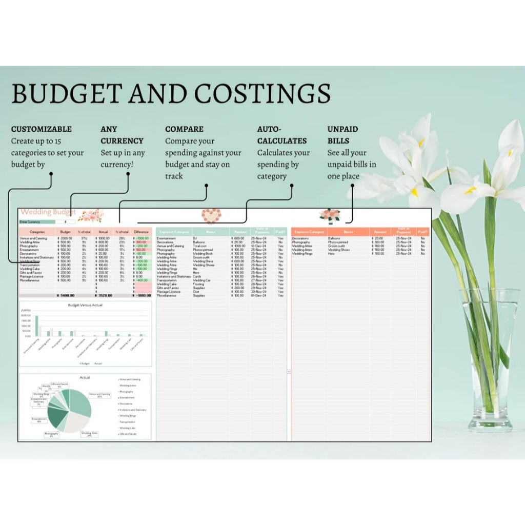 All-in-One Wedding Planner Excel Template – Budget, Timeline, Guest List & Seating Chart Included