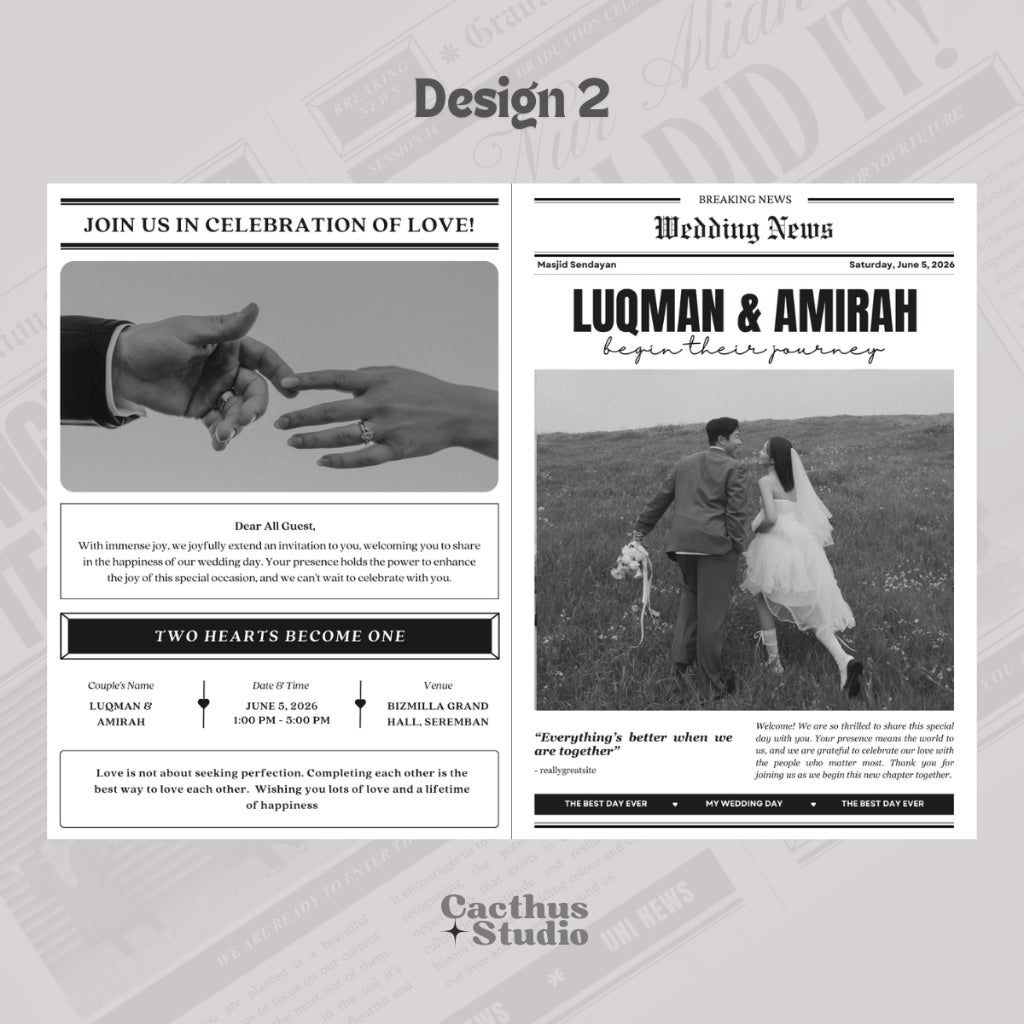 Newspaper Props Wedding Template + engagement + convo + bridesmaid