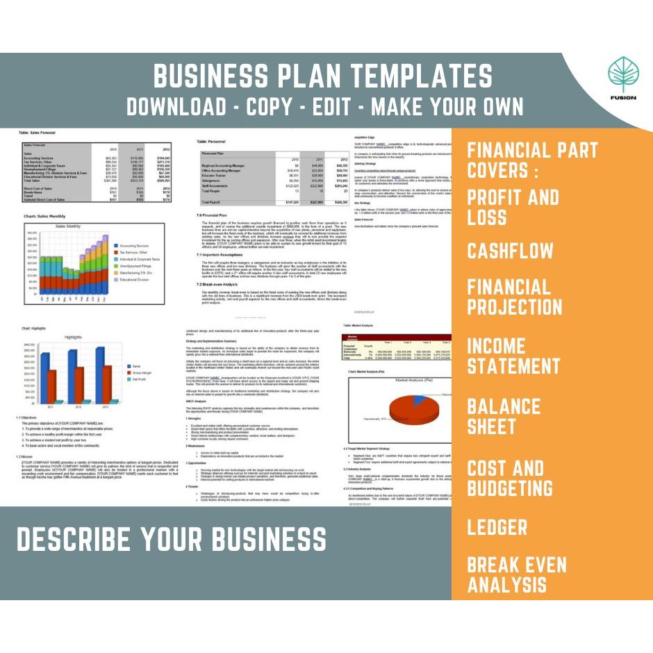Business Plan, Financial Projection & Cash Flow Template Bundle – With Free Bookkeeping Template
