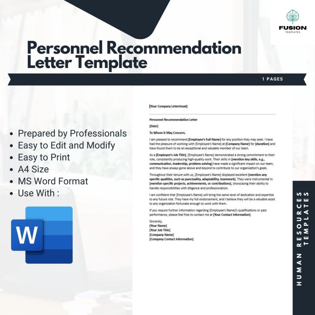 Personnel Recommendation Letter Template