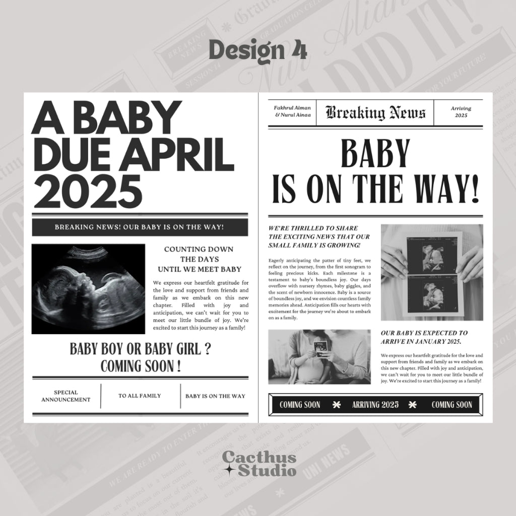Newspaper Props Pregnancy Announcement Template + engagement + convo + bridesmaid + maternity