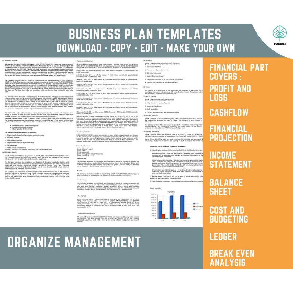 Business Plan, Financial Projection & Cash Flow Template Bundle – With Free Bookkeeping Template