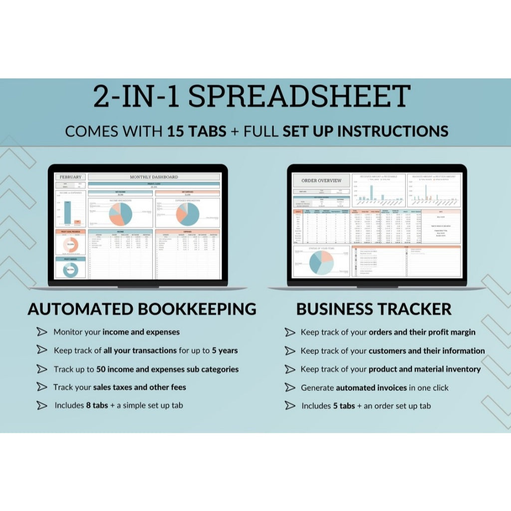 Small Business Management Bundle – All Automated Bookkeeping, Customer, Order & Inventory Tracker Spreadsheet in Excel
