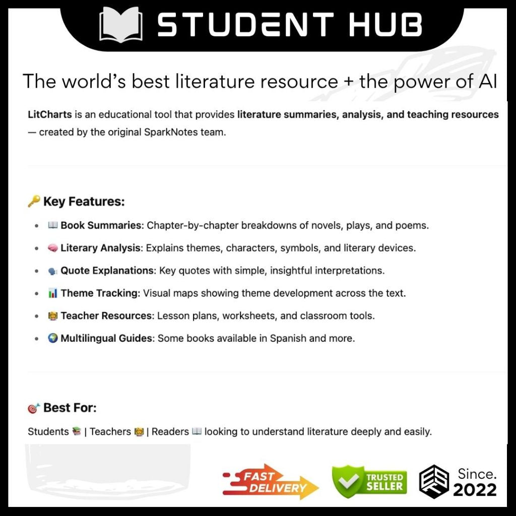 Litcharts A+ Premium Subscription Account / Literature summaries, analysis, and teaching resources / The Student Hub