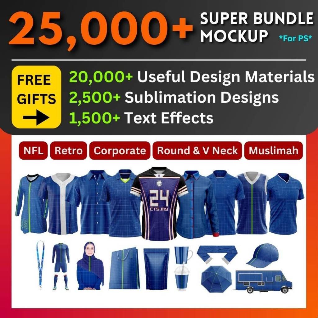 Mockup Jersey Tshirt Jacket Hoodie Retro - Bundle Pack - Sublimation / Mockup | High Quality PSD