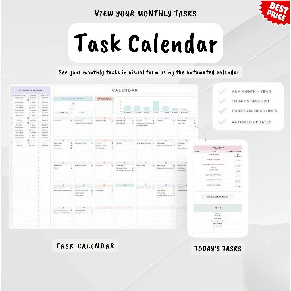 (ADL - 70) Ultimate To Do List Spreadsheet | Daily Weekly Monthly Task Planner & Digital Tracker