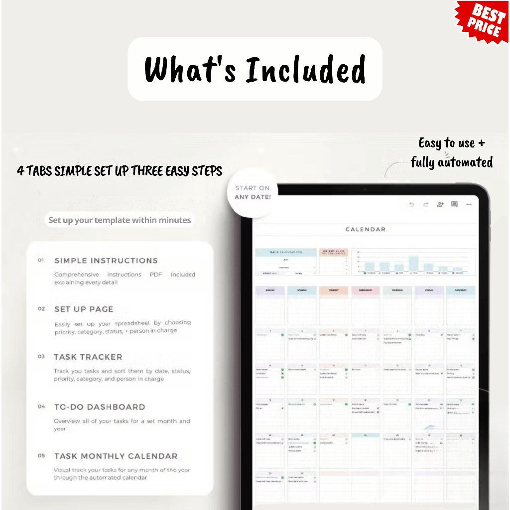 (ADL - 70) Ultimate To Do List Spreadsheet | Daily Weekly Monthly Task Planner & Digital Tracker