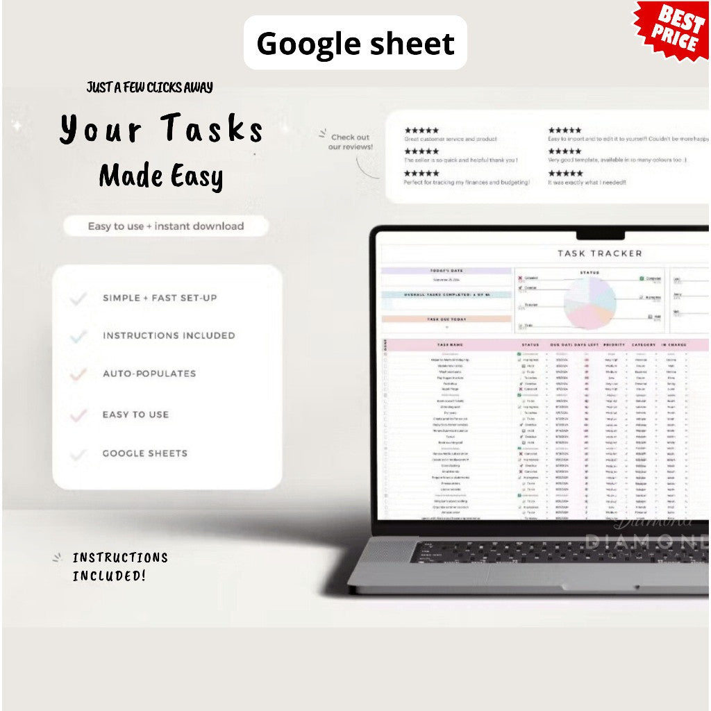 (ADL - 70) Ultimate To Do List Spreadsheet | Daily Weekly Monthly Task Planner & Digital Tracker