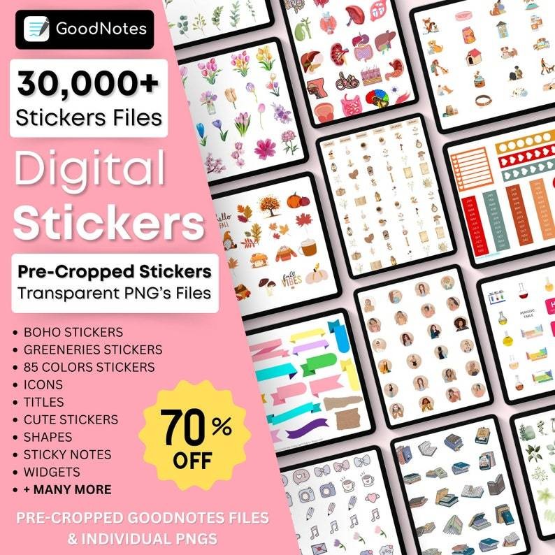 30000+ Digital Stickers for Goodnotes | PNG Sticker Book Notes Icons Planner Stickers Digital