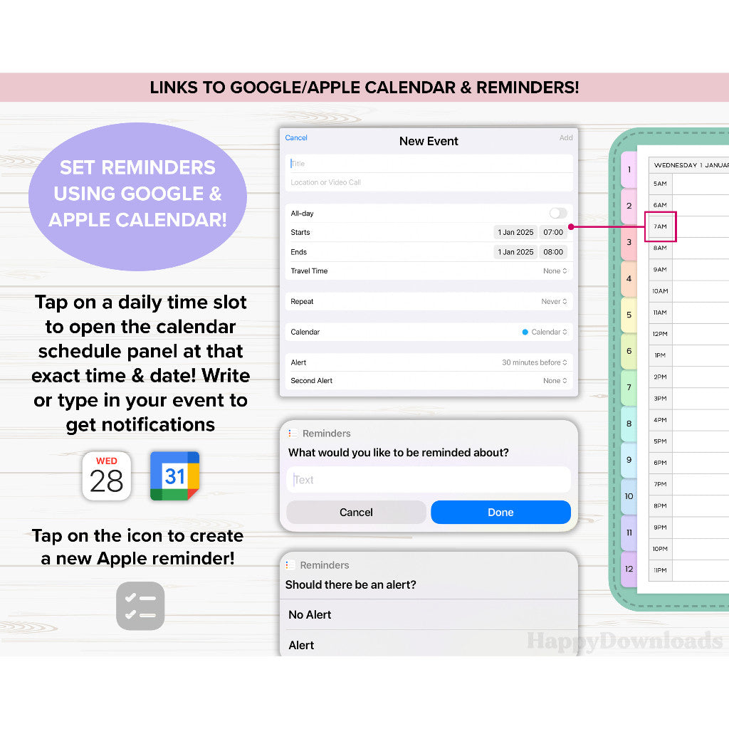 Digital Planner 2024 - 2025 - Undated Link ke Google & Apple Calendar