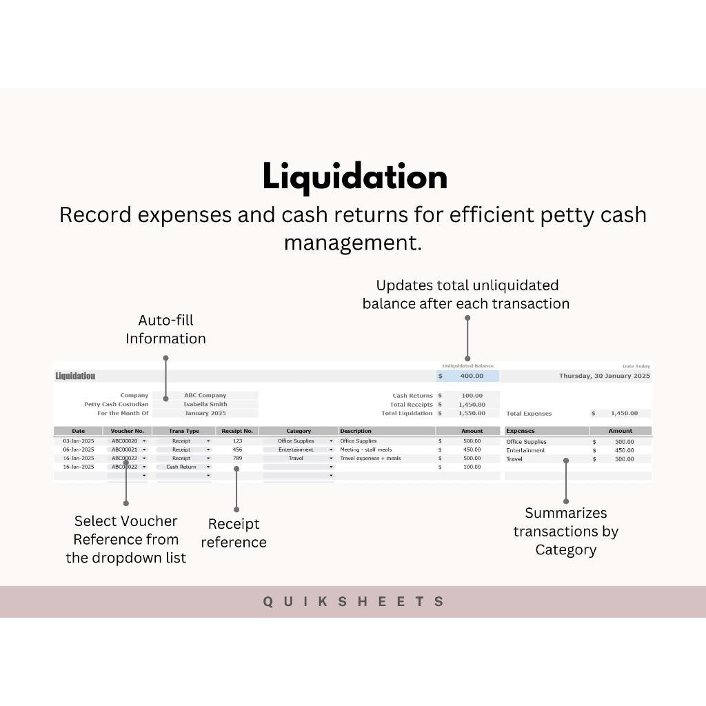 Kas Kecil Tracker | Template Pengelolaan Bendahara Rekonsiliasi & Pengeluaran